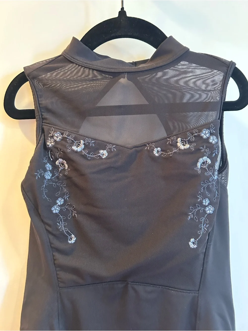 Bloch Black Sleeveless Mesh-Back Floral Embroidered Leotard - Child’s 12
